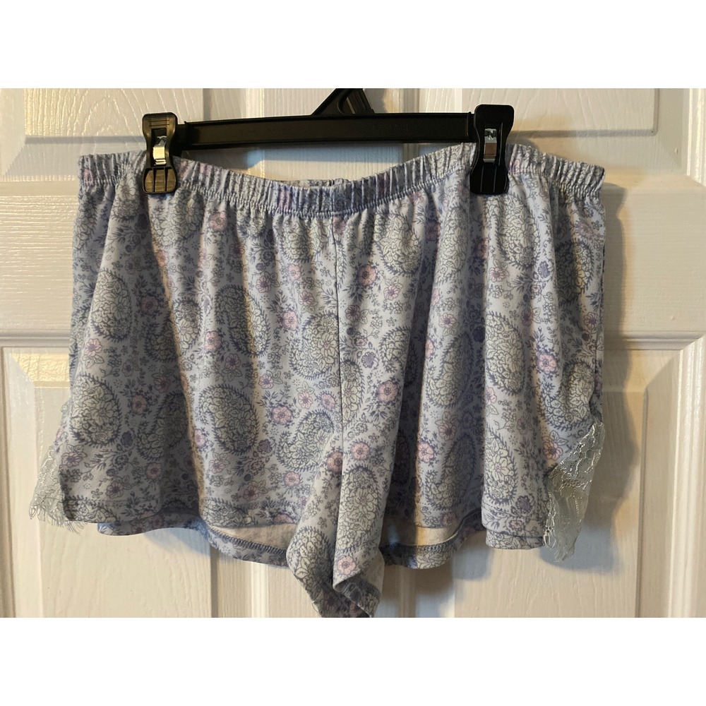 Jessica Simpson Paisley Floral Lace Trim Sleep Shorts Blue Purple Medium